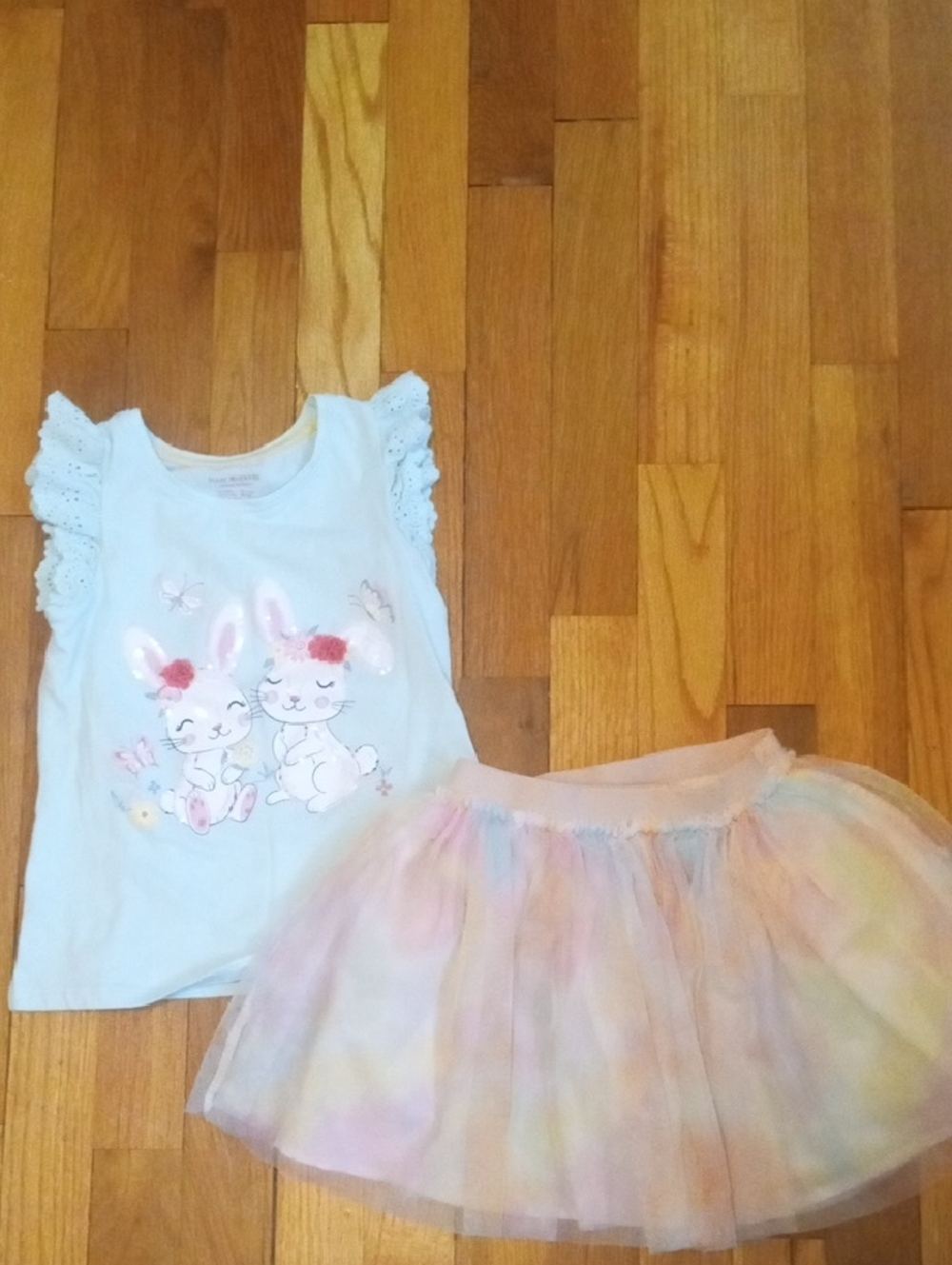 Light Blue Bunny Top with Pastel Tutu Skirt, girl 5